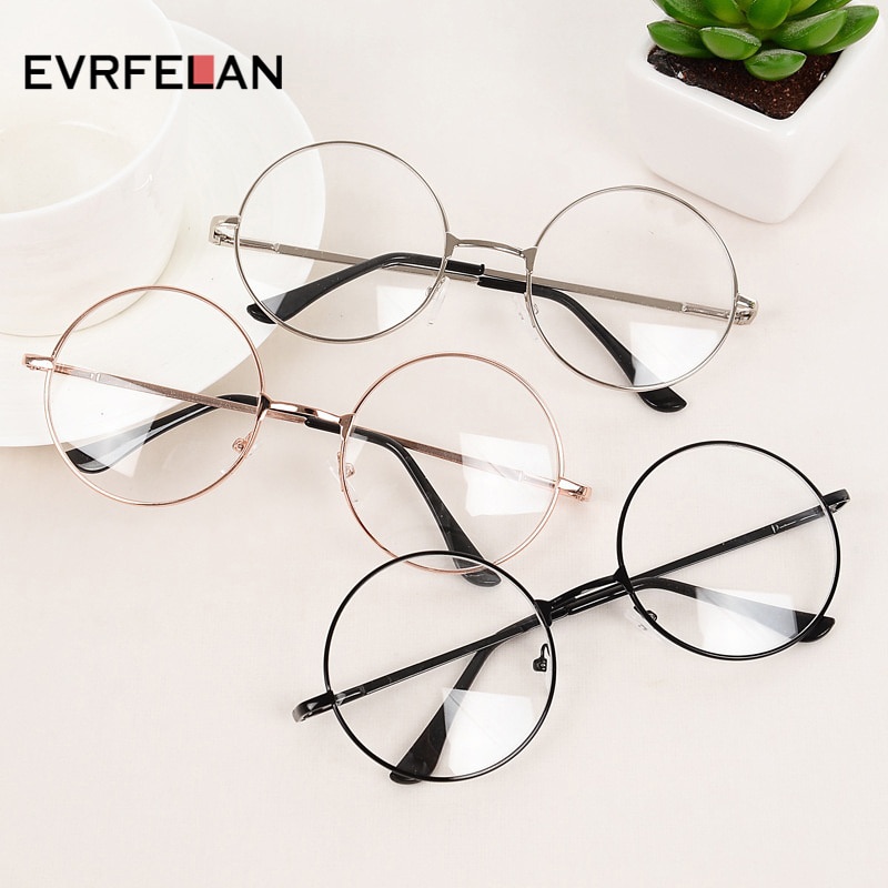 Evrfelan Vrouwen Mannen Vintage Ronde Bril Frame Transparante Metalen Brillen Frame Zwart Zilver Goud Eyewear Groot Frame