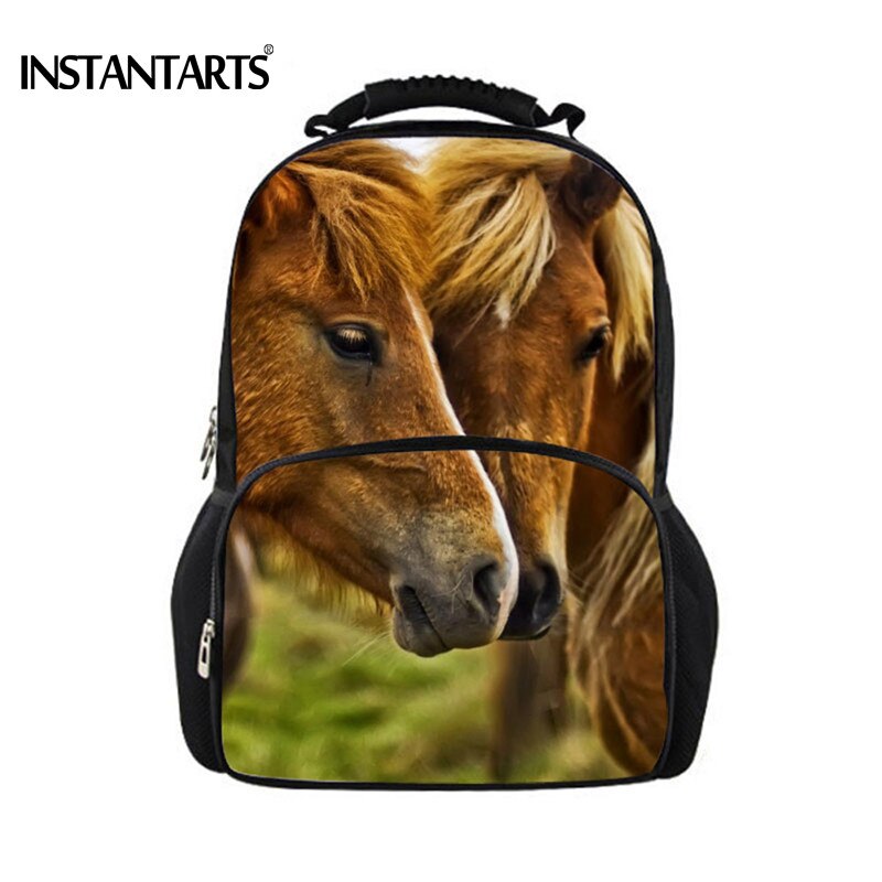 INSTANTARTS Cool Crazy Horse Men Felt Backpacks Travel Laptop Bagpack for Teenager Boys 3D Animal Printing Backpack Man Mochilas: Z095A