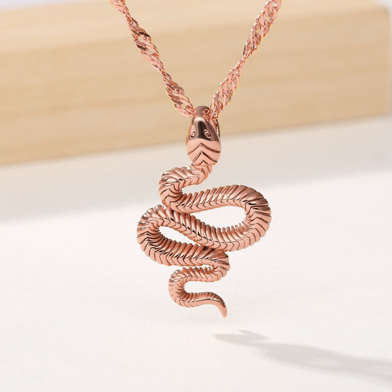 Stainless Steel Snake Necklace Cute Animal Snake Pendant Necklace For Women Temperament Snake Pendant Necklace Jewelry: Rose Gold Color