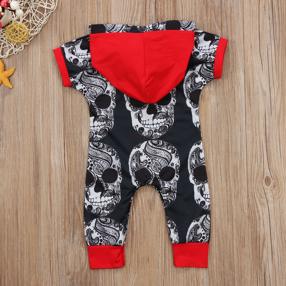 Toddler Kids Baby Boy Halloween Hooded Short Sleeve Pullovers Covered-Button Romper Jumpsuit Outfits Clothes