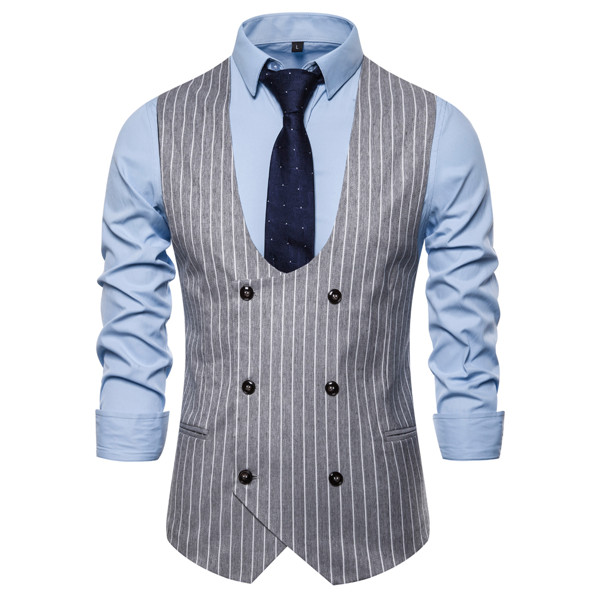 Double Breasted Suede Vest Mannen Casual Slim Fit V-hals Grey Heren Vesten Gentleman Pak Gilet Homme Tops Chalecos para Hombre: lightgray / XXXL