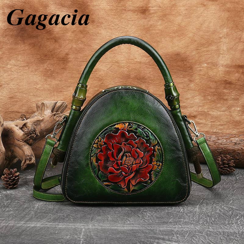 Gagacia 2021 novos sacos de ombro para as mulheres do vintage bolsa couro estilo chinês artesanal em relevo flor feminina bolsas concha