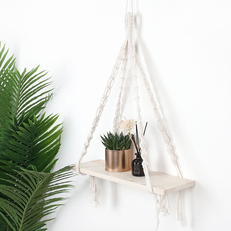 Macrame Hanging Planter Basket Wall Handmade Plant Hanger Pot Tassel Wooden Shelf Tapestry Apartment Dorm Room Decoration