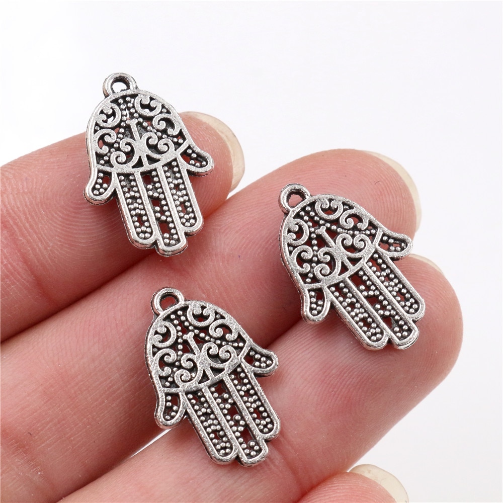 Breloques 15 pièces hamsa protection de paume 20x15mm pendentif de fabrication Antique, Bronze plaqué argent tibétain Vintage, collier bracelet à bricoler soi-même