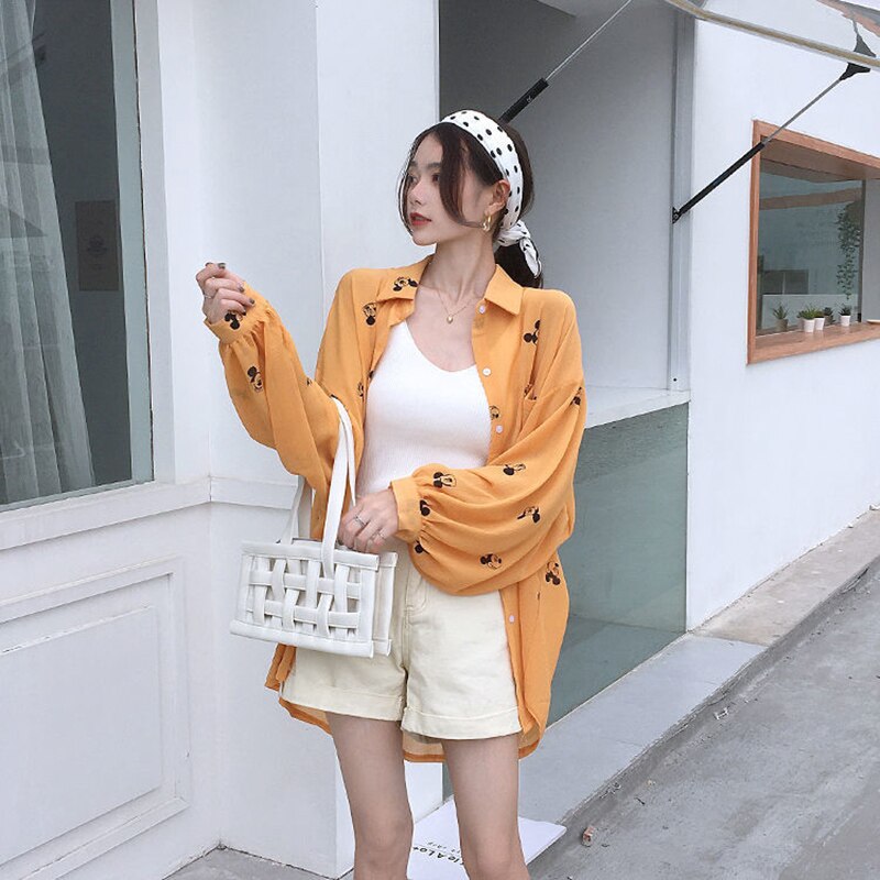 Women Spring Summer Style Transparent Chiffon Blouses Shirts Lady Casual Long Sleeve See Through Anti-sunshine Top