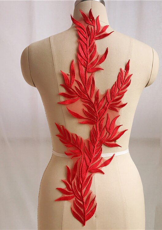Accessoires Boom Bamboe Bladeren Op De Bloem Rood Originele Witte Wijn Rood Groen Kant Bloem Borduren Kant Wedding Patches: red
