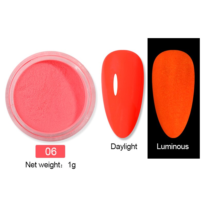 1 låda fluorescerande nagelpulver neonfosfor färgglad nagelkonst glitterpigment som håller längst 3d glödande självlysande dammdekorationer: 13