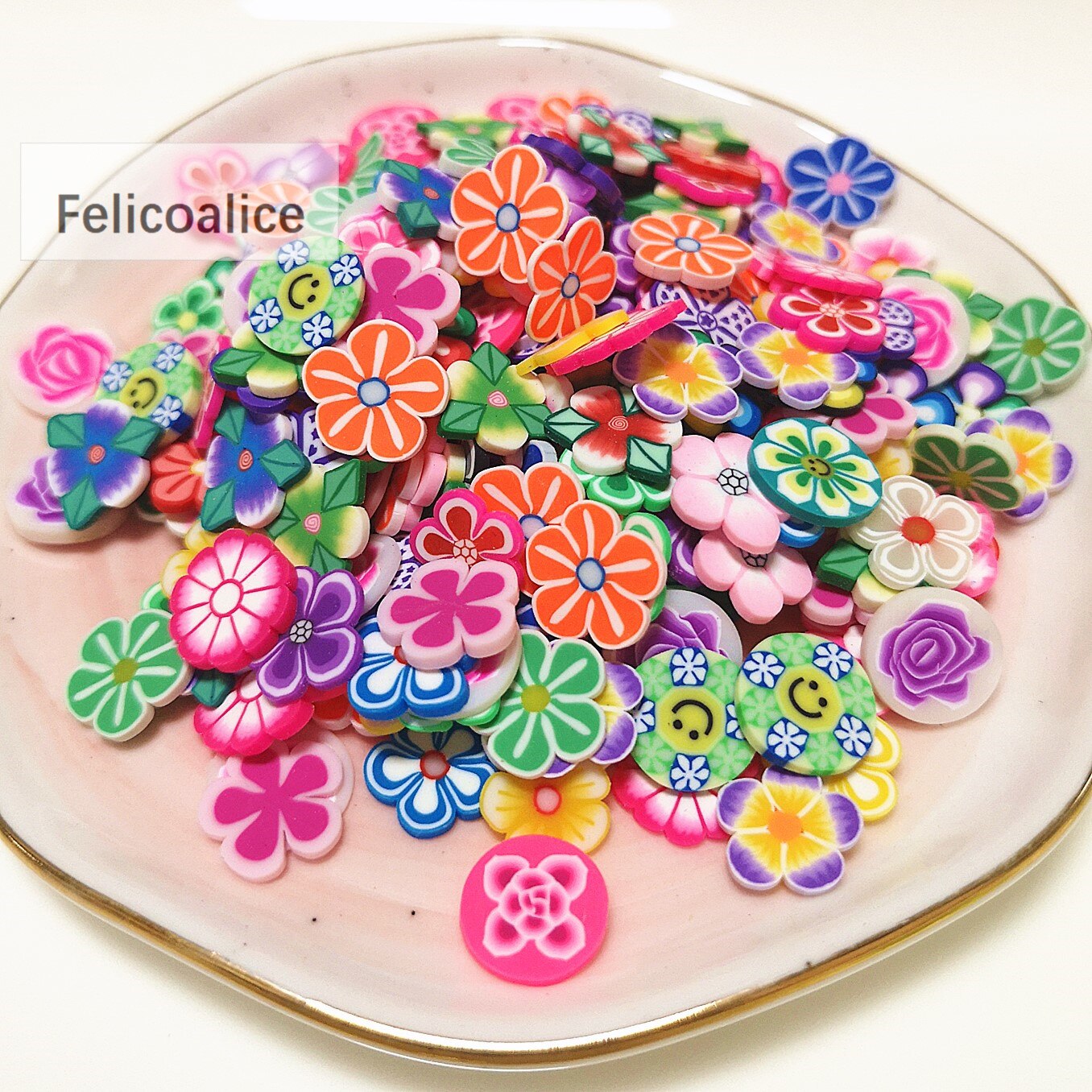 200Pcs 10Mm Klei Slice Ronde Vorm Bloemen Hart Cake Polymer Sprinkles Voor Sieraden Maken Diy Handgemaakte Scrapbooking Accessoires