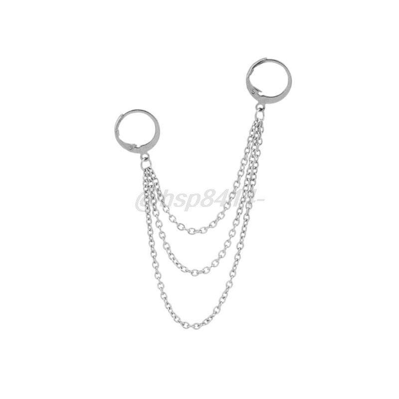 Pendientes de cadena de acero de titanio para hombre y mujer, aretes Unisex, Piercing de doble cadena, coreana, Hip Hop: 1