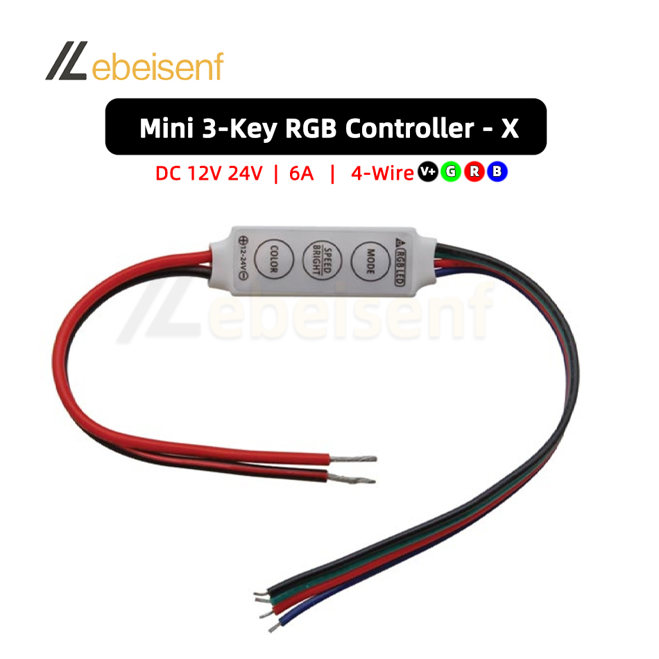 Mini-RGB-Controller, DC 12 V, 24 V, 6 A, Mikro-3-Tasten-LED-Dimmer für Konstantspannung, PWM, 3-Kanal, bunte Streifenlicht-Dimmsteuerung: Beige