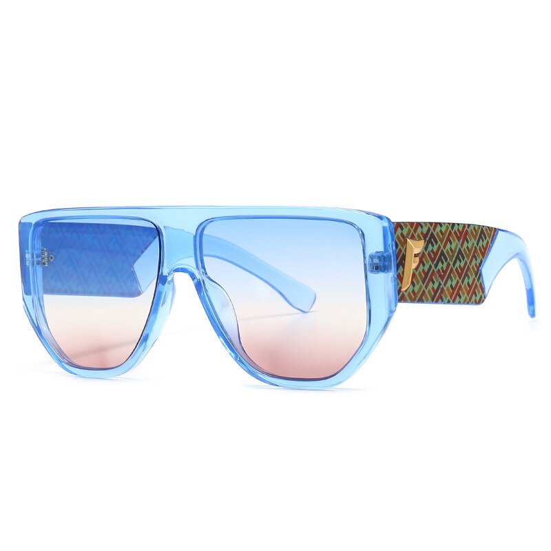 Dames zonnebrillen dames heren vintage luxe merk shield platte bovenkant ovale zonnebril voor dames  uv400: Blauw blauw