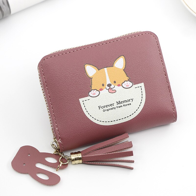 Cartera de gato con borla pequeña para mujer, Cartera de de , monedero de cuero Pu, titular de la tarjeta femenina, Billetera: R242 Rose red