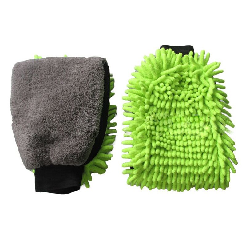 Guantes de microfibra de chenilla resistentes al agua para lavado de coches, manopla gruesa para limpieza de coches, cepillo de cera para cuidado automático, de doble cara: type1 green