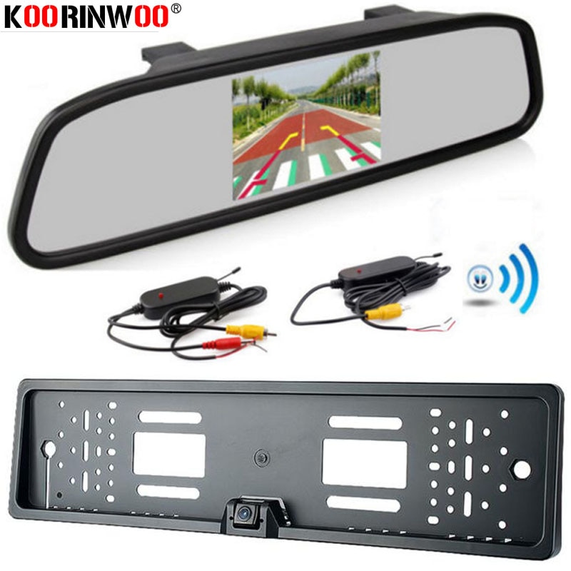 Koorinwoo EU Auto Achteruitkijk Achteruitrijcamera Parking Backup Monitor Systeem + 4.3 inch Kleuren LCD Car Monitor Spiegel Video RCA input