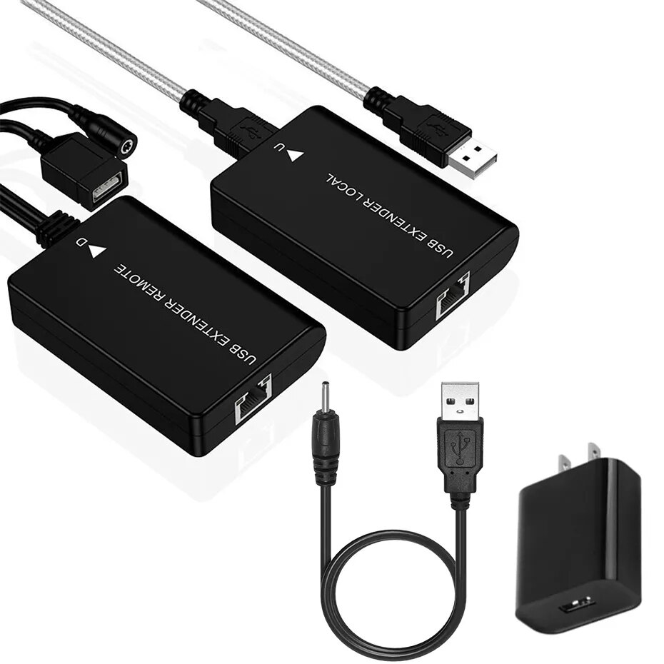 USB Extender RJ45 over Ethernet cat5e/6 Cable up to 60M with Power Supply Active USB UTP Extension Cord for USB Flash Drive: US power supply