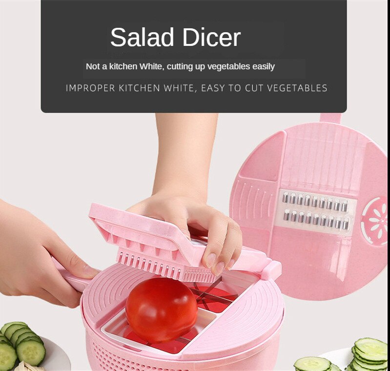 Presse grøntsagsskærer manuel og frugt makulering multifunktionelt køkken tilbehør gadget artefakt pink