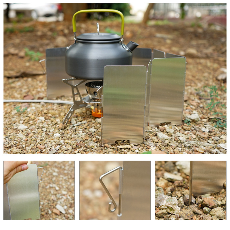 Estufa al aire libre protector contra el viento parabrisas de Camping 9 placas cocinas de Gas plegables deflectores de viento equipo de estufa herramienta de accesorios