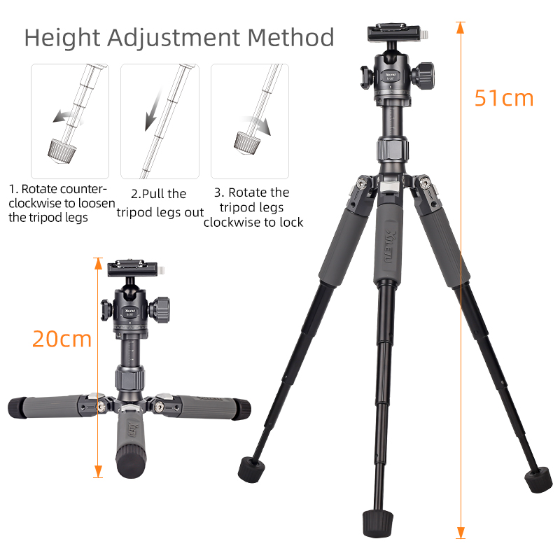 Xiletu  m5g mini bärbart lättviktigt resestativ bordsvideo ministativ med 360 graders kulled för kamera dslr