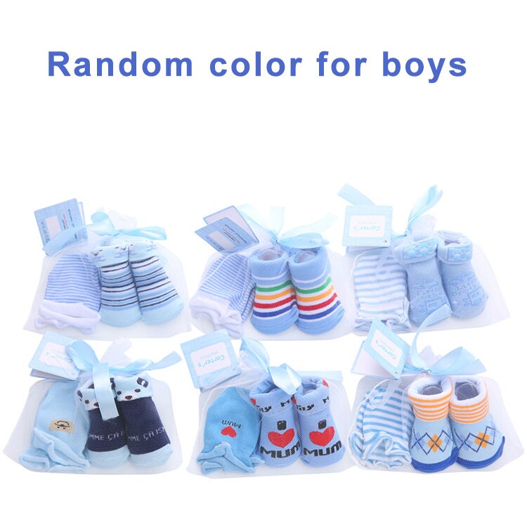 Baby Socks + Anti-Scratch Gloves Set for Baby Boys Infant 0-6 Months Newborn Baby Accessories Newborn Girls Boy Socks: Boy random color