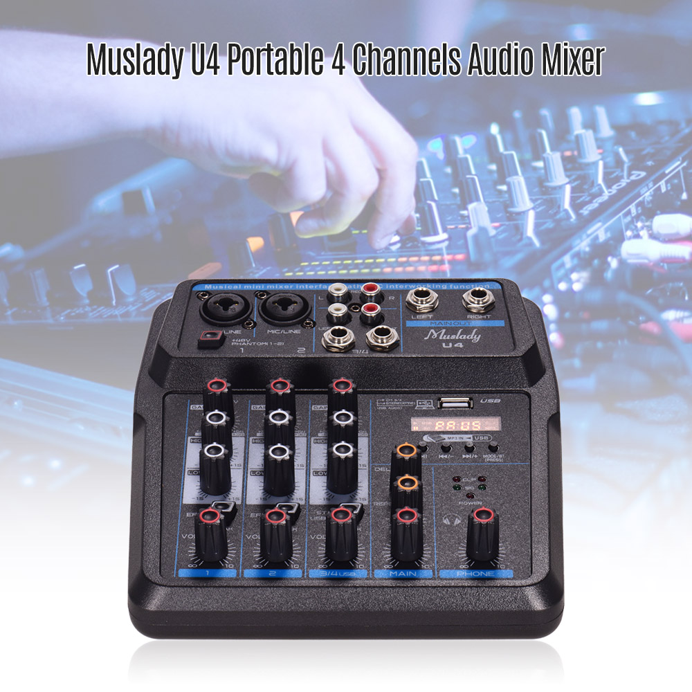 Muslady U4 4 Channels Audio Mixer BT USB Mixing Console with Sound Card