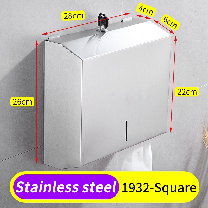 Toilet Paper Holder Stainless Steel Roll Paper Towel Dispenser Wall Mount Waterproof Tissue Box Cover Large Roll Holder: 1932-Square