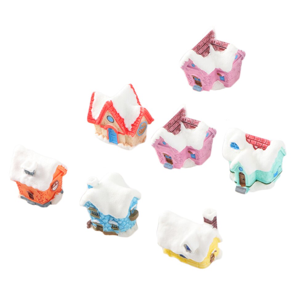 7Pcs Micro-Landschap Hars Mini Huis Craft Europese Stijl Kleine Huisje Desktop Decoratie Kerst Miniatuur Cabine Versiering