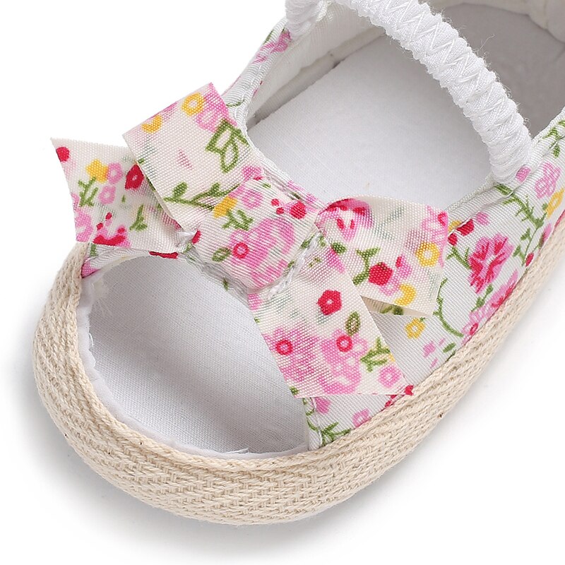 Summer Baby Girls Sandal Cute Kids Canvas Shoes Lace Floral Bow Flat With Heel Slip On Sweet Casual Shoes Outfit 3-18M