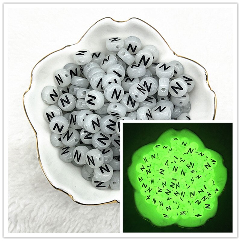 100 Uds. Cuentas luminosas de A-Z de 7x4mm, cuentas con letras, cuentas espaciadas acrílicas para fabricación de joyería, pulsera de dijes DIY: Verde oscuro