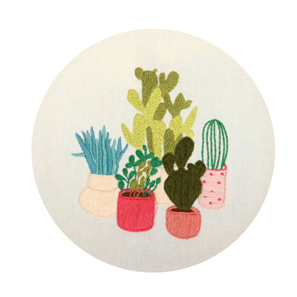 Plant Pattern Handmade Embroidery DIY Cotton Canvas Cross Stitch Mixed Color Embroidery Kits for Beginners: NO.1