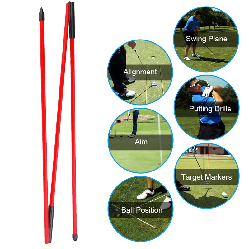 48inch 2Pcs Collapsible Golf Alignment Sticks Set Practice Set up Stick Swing Trainer Rods Putting Training Tool