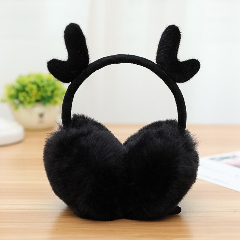 Winter Warm Plush Antler Earmuffs Korean Style Cute Solid Color Apparel Accessories For Women Girls Christmas Ear Warmers: 2