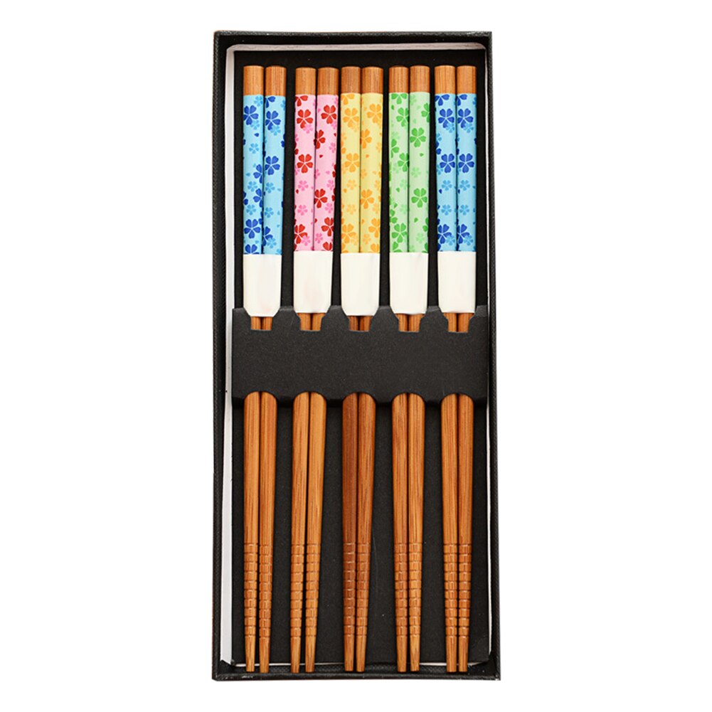 Palillos japoneses de bambú para el hogar, caja de , juego de vajilla portátil, 5 pares,: 6A