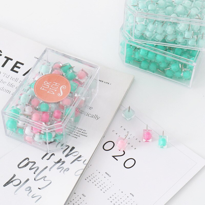 80PCS/Box Push Pins Transparent Thumbtack Plastic For Photo Wall Soft Board Wood Cork Board Map Pins