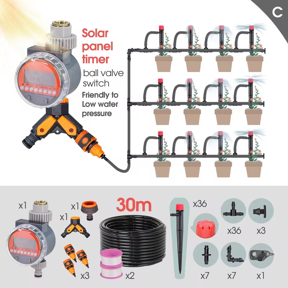 Zonne-Energie Watertimer Aangesloten Op 1/4 "Slang Irrigatie Systeem Programmeerbare Slang Sprinkler Digitale Controller Kogelklep Buiten Wat: Bordeaux