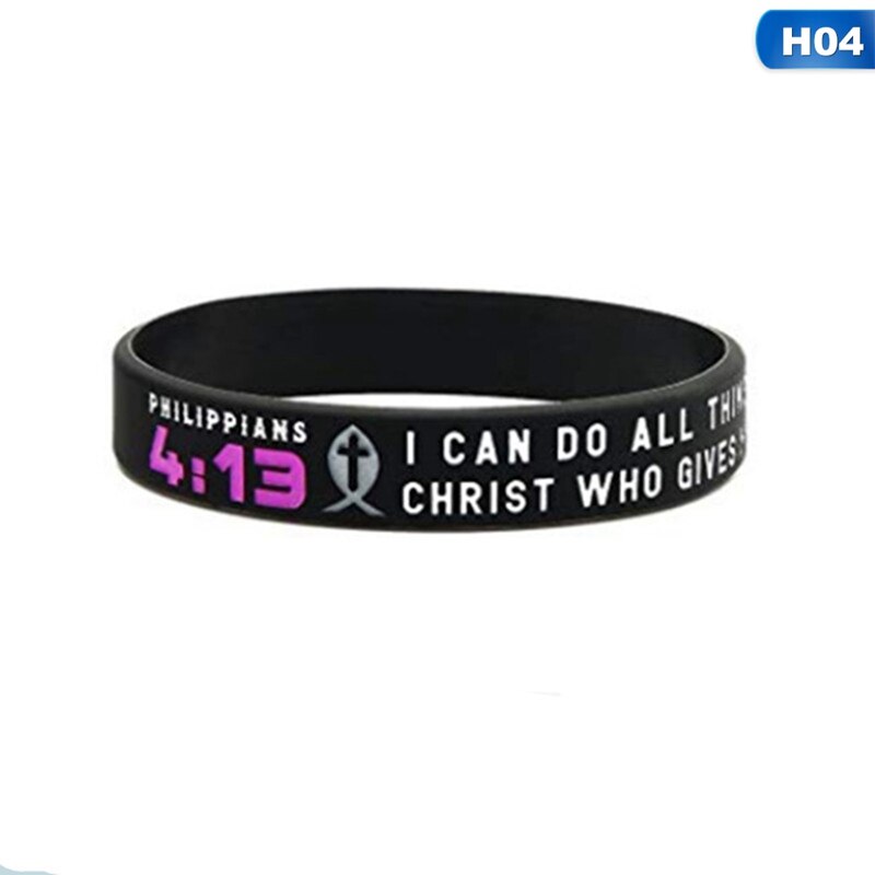 1PCS Bijbel Vers Christelijke Religieuze EFEZIËRS ROMEINEN JEREMIA FILIPPENZEN Siliconen Armband Polsbandje: H04