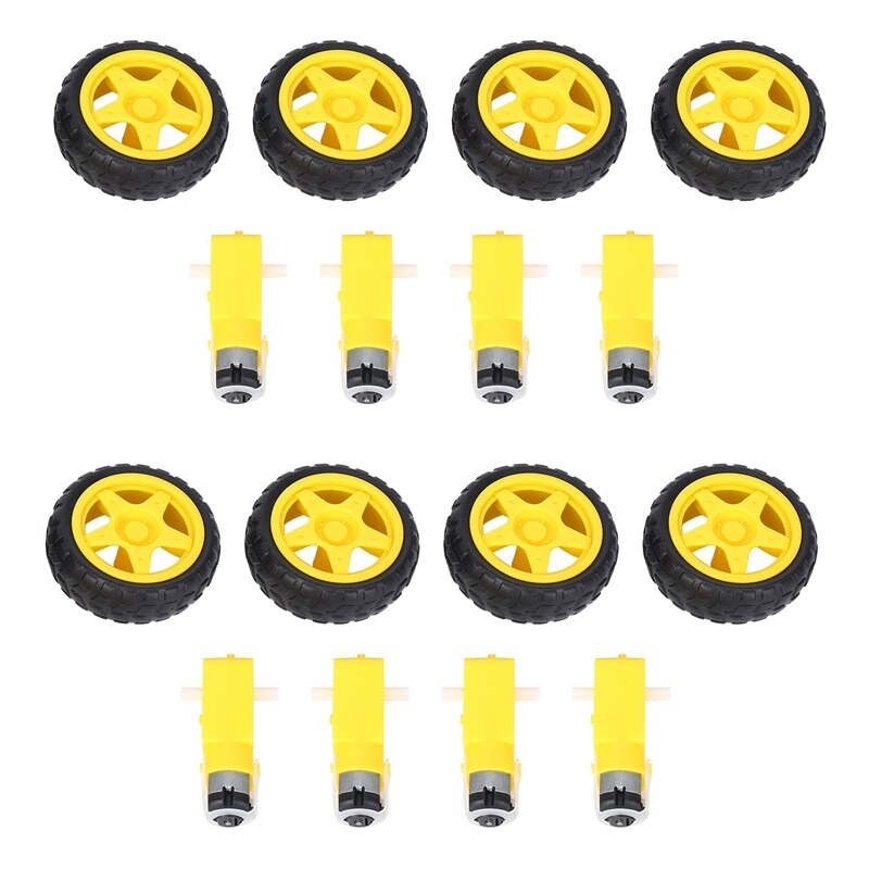8 pcs for arduino smart car robot plastic tire wheel with  dc 3-6v gear motor: Default Title
