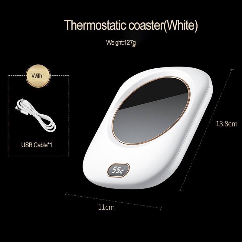 Smart Coffee Mug Cup Warmer Heating Coasters USB Charging Milk Tea Water Constant-temperatures Mug Set For Home Heating Mugs Pad: White