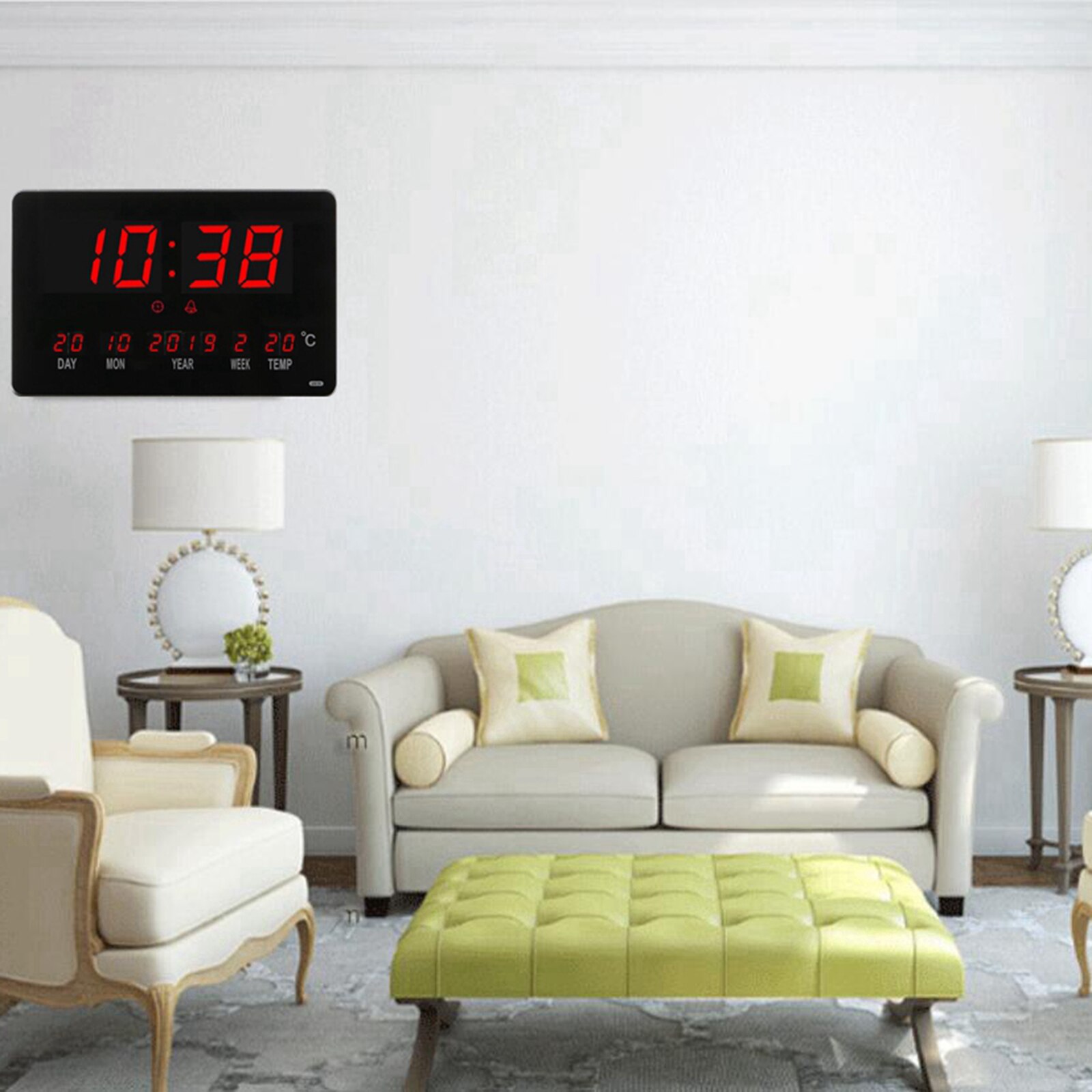 Digital Alarm Clock Desktop Wall Clock Hourly Chime for Home Office Decor