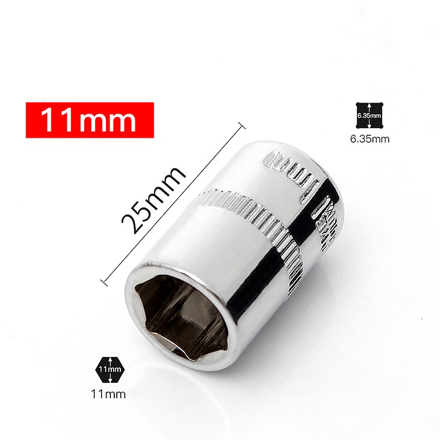 Socket 1/4 in Drive Metric Hex Square 6Points 4-14mm Individual Hex Polished CRV: BS09-11mm-2.5cm