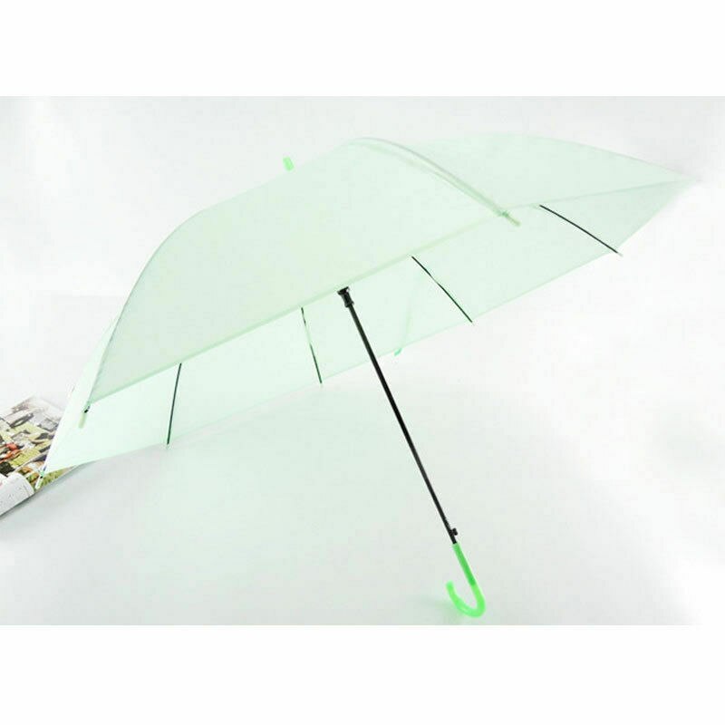 6 kleuren Transparant Clear Paraplu Lange Steel Rechte Stok Regen Parasols: Groen