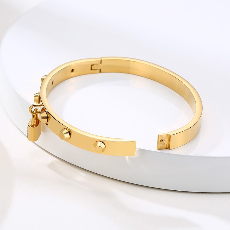 VORHÄNGESCHLOSS MANSCHETTE Armbinde ARMREIF EDELSTAHL CZ GESPERRT ELEGANTE STAPELN SCHMUCK