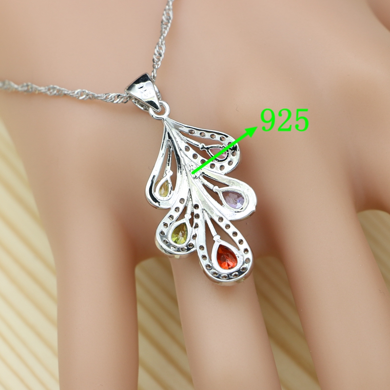 925 silber Braut Schmuck setzt Für Frauen Hochzeit Mehrfarbig Zirkonia Ring/Armbinde/Halskette/Anhänger ohrringe einstellen