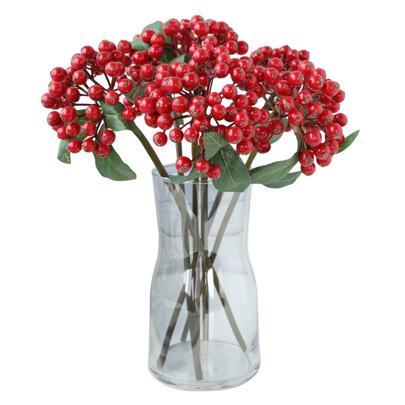 Conjunto de flores artificiales, set de 5 unids/set de racimos de frutas pequeñas para decoración de habitación, accesorios de arreglos florales de Navidad, bayas artificiales