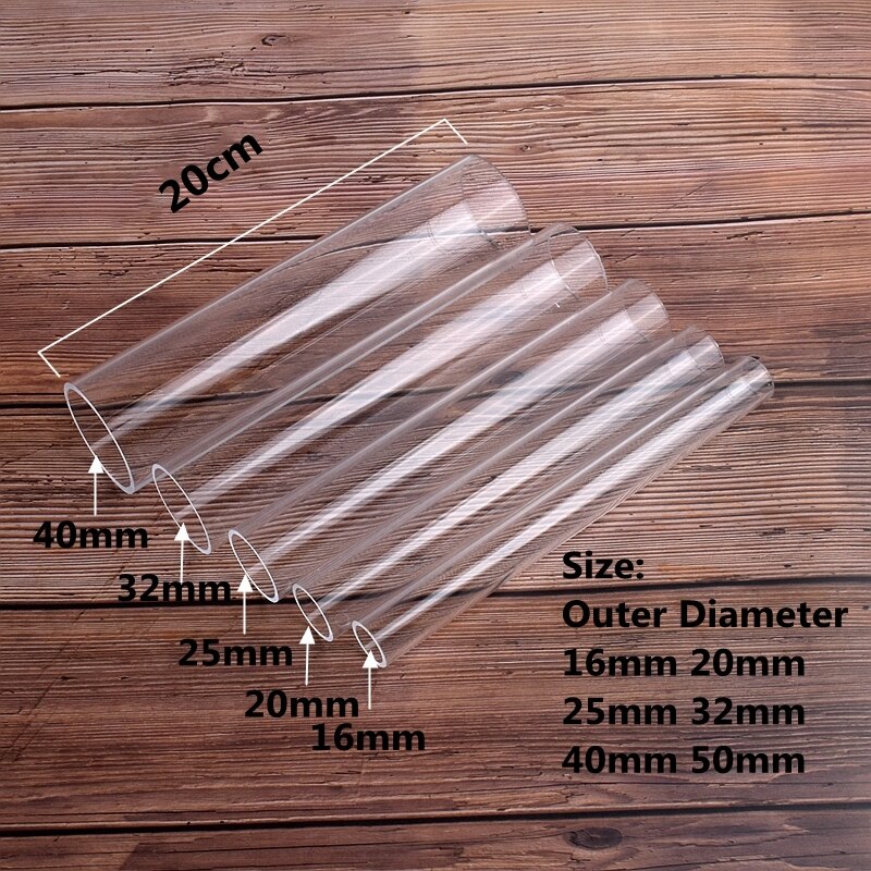 Tube acrylique Transparent en plexiglas de 20cm de long, diamètre de 16 à 50mm, fournitures d'aquarium de poisson, tuyau d'eau hydroponique de jardin D