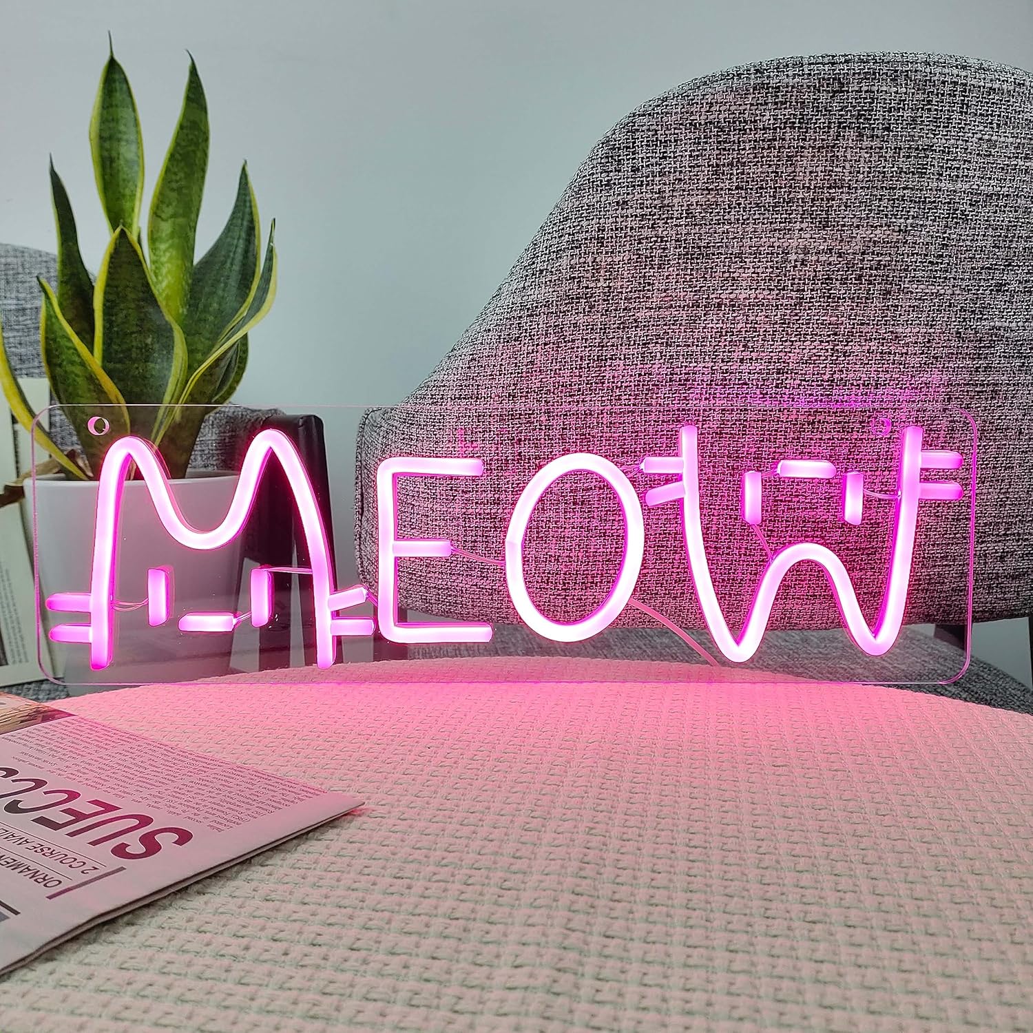Meow enseigne au néon chat signe LED rose néon pour mur chat chambre décor éclairer signe pour fille chambre décor à la maison pour propriétaire de chat