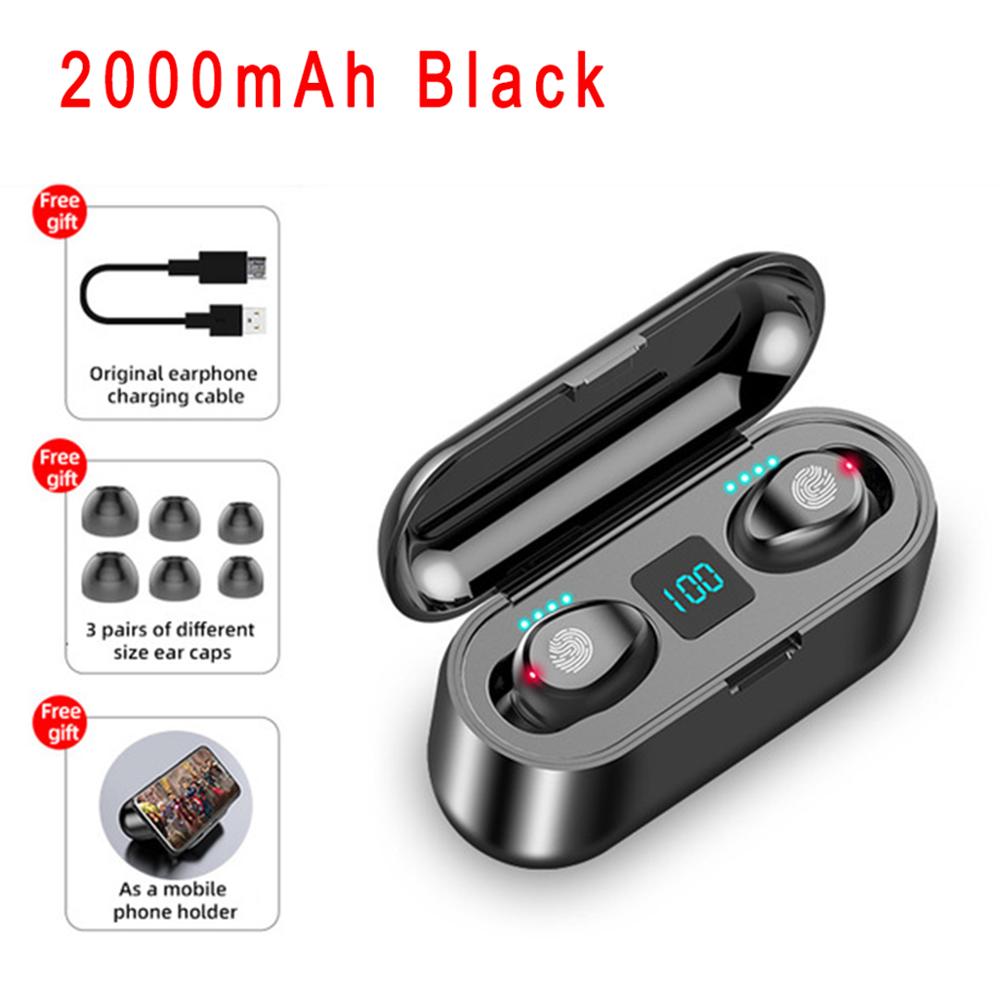 F9 TWS Wireless Headphones Bluetooth 5.0 Earphone HIFI In-ear Headset Earphones Stereo Earbuds for iOS/Android Phones HD Call: 2000mAh black