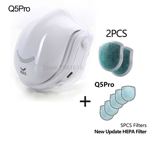 Original Xiaomi Masks Q5 Pro Q7 Anti-Fog PM2.5 Dust-Proof Not Hold Back Active Air Supply Electric Mask Q5pro: Q5pro White 7Filters