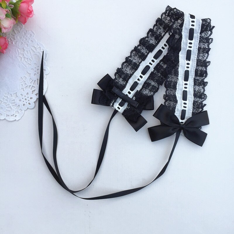 Lolita coiffe japonaise douce fille cheveux décoration douce dentelle Lori cheveux avec KC ruban sombre noeud: BlackAndWhite