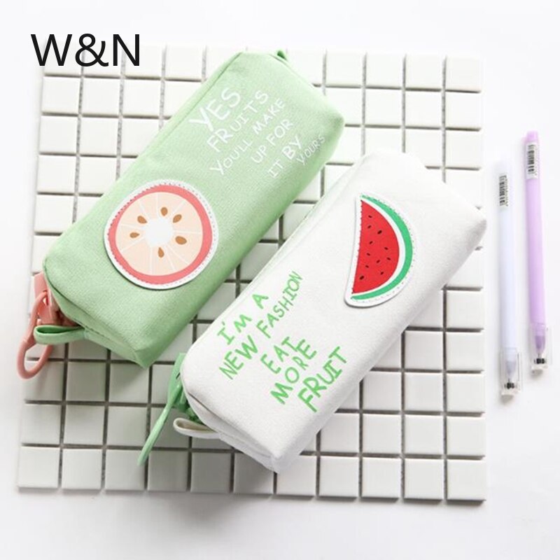 Grote Rits Etui School Etui Voor Meisjes Jongens Student Briefpapier Canvas Fruit Potlood Tas Leuke Pen Box School levert