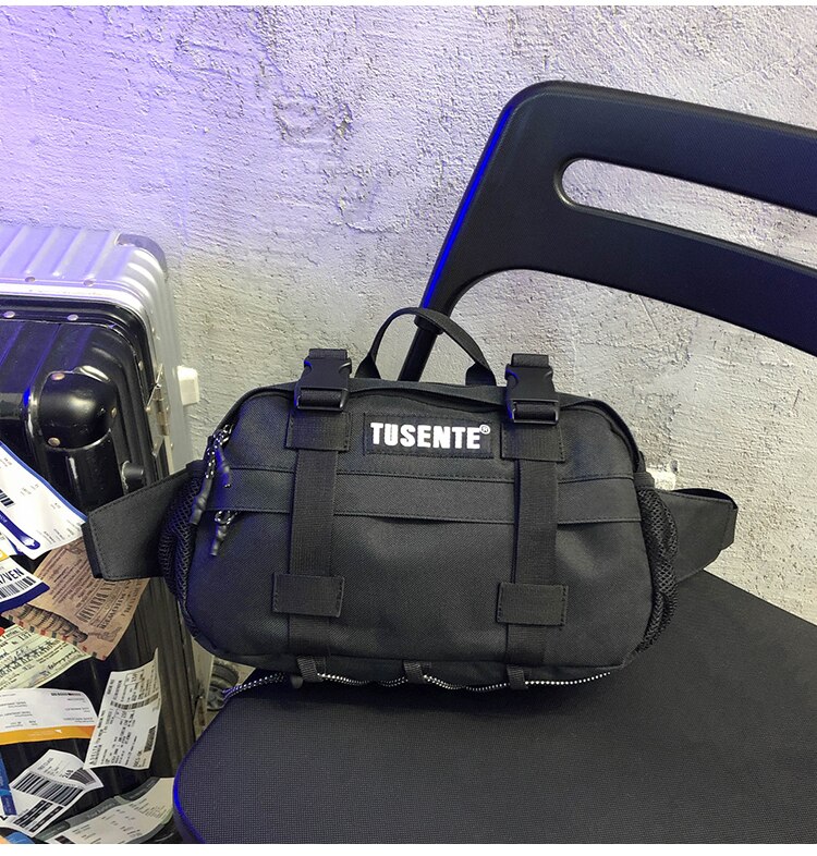 Coole meiden borsttas merk messenger bag koppel sport heuptas straat japanse gereedschapstas grote capaciteit schoudertas: Zwart